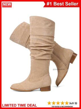 Flat Suede Knee High Boots Slouchy Pull On Comfort Walking Fall Boot